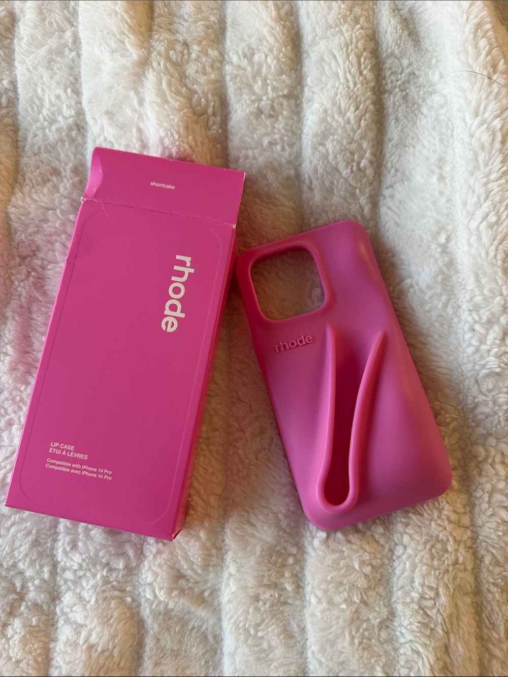 RHODE Pink Silicone Lip iPhone Case with Grip Strap